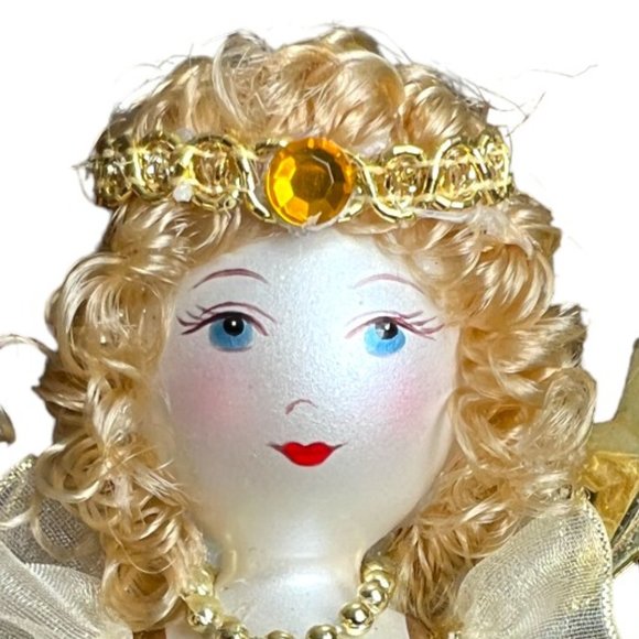 Vtg SOFFIERIA DE CARLINI Handblown Glass Gold Angel Tree Topper Wand Curls Italy - Picture 5 of 15